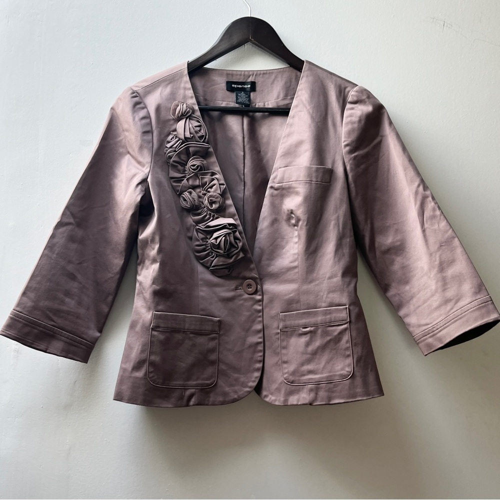 Spense Muted Taupe Marron Glace 3/4 Sleeve 3D Mixed Media Floral Blazer S